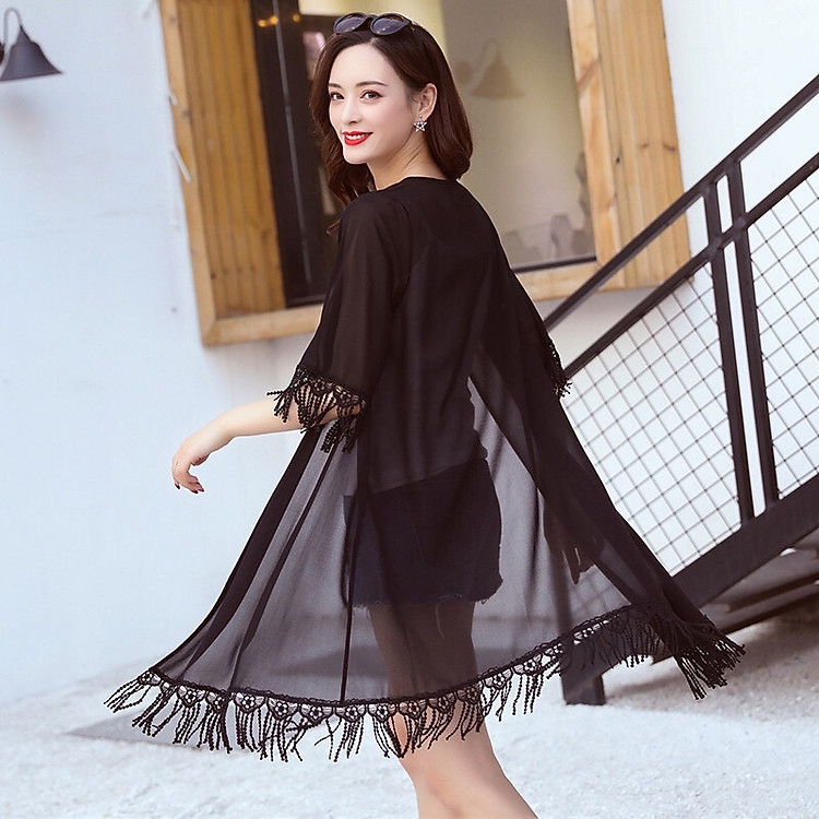 Áo Choàng Đi Biển Ren, Voan Đẹp Rua Ngắn Oderi MS0800