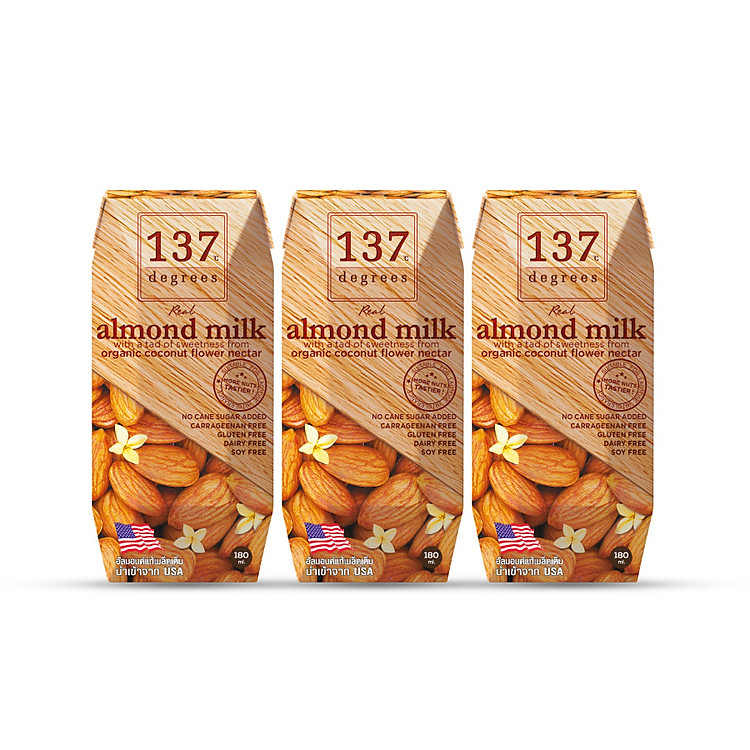 Sữa Hạt Hạnh Nhân Nguyên Chất 137 Degrees (Lốc 180ML x 3 Hộp)