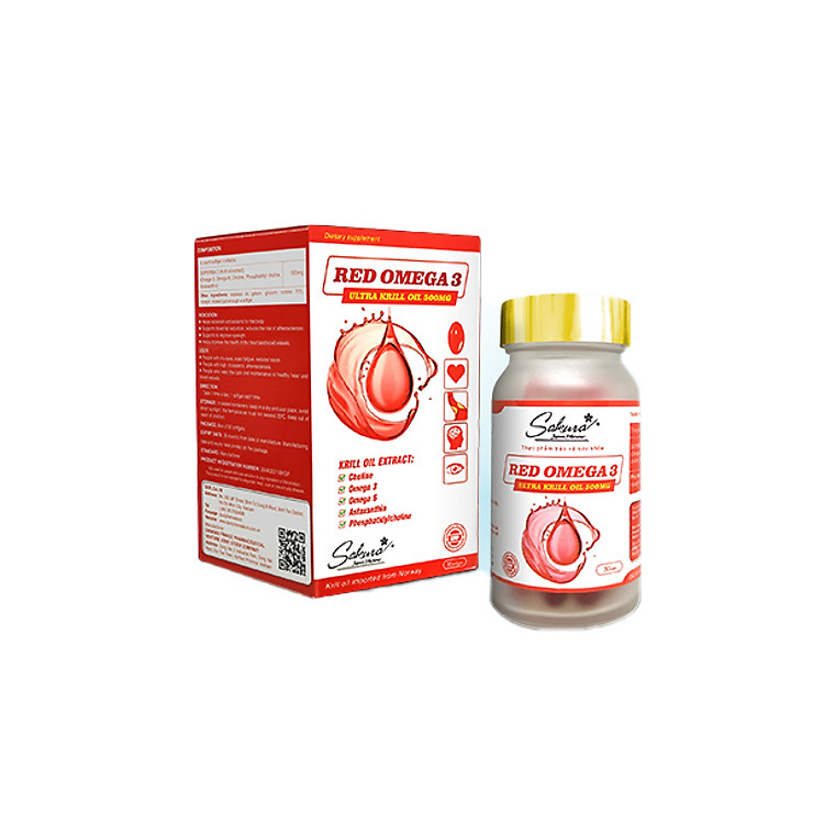 Sakura Red Omega 3 Ultra Krill Oil 500MG – Viên uống bổ sung các dưỡng chất cần thiết cho Mắt – Não – Tim Mạch