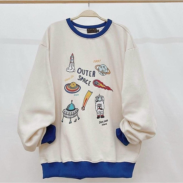 Áo sweater nữ in hình cute chất thun PE mềm mịn form chuẩn thoải mái,Áo Sweater in hình vũ trụ mẫu mới, chất thun pe mềm mịn,Áo khoác sweater in hình không nón chất nỉ bông mềm form rộng nam nữ
