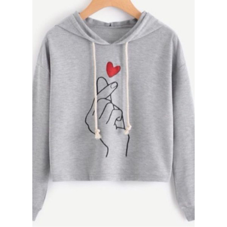 Áo hoodie croptop nữ in thả tim - aocr2