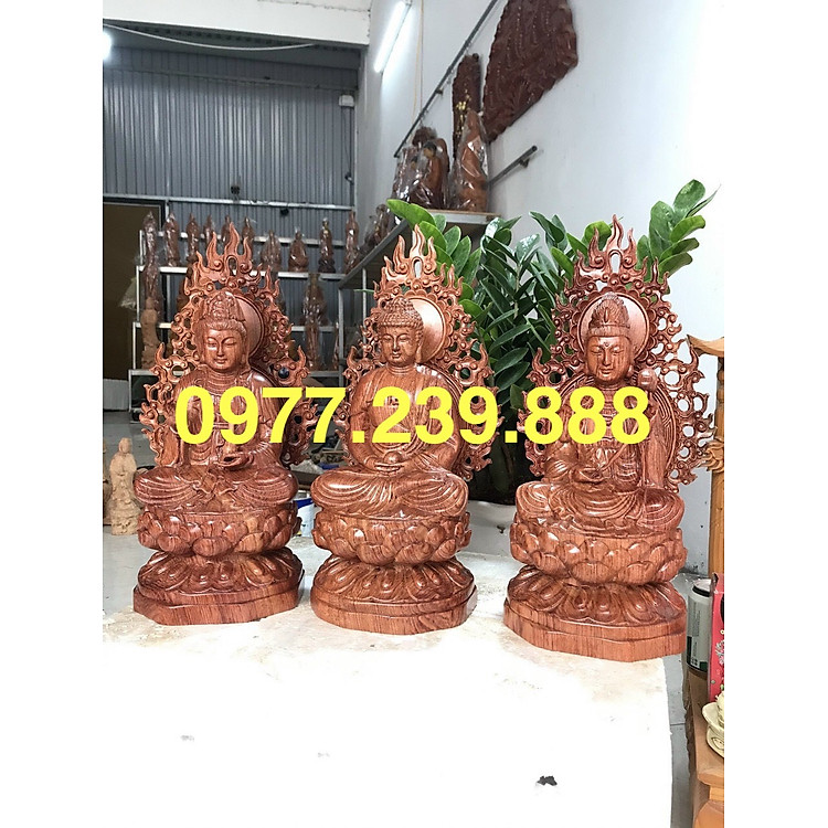 tượng tam thánh ngồi gỗ hương 40cm
