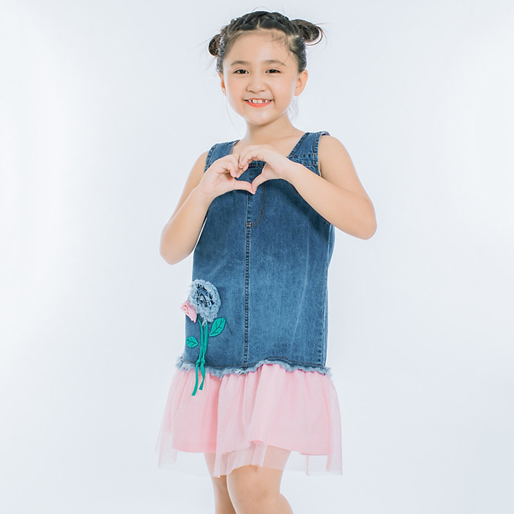 Đầm Jean Bé Gái V.T.A.Kids 28101022 - Xanh Jean Đậm