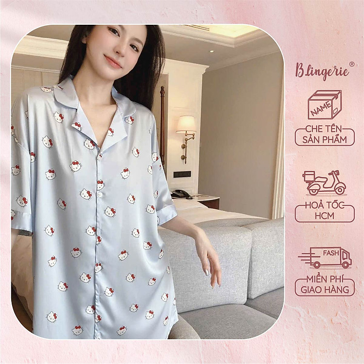 Váy Ngủ Sơmi Họa Tiết Hello Kitty - B.Lingerie