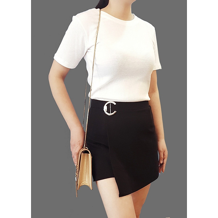 Quần short giả váy, Quần váy, Quần giả váy vạt đắp chéo ( Màu đen )