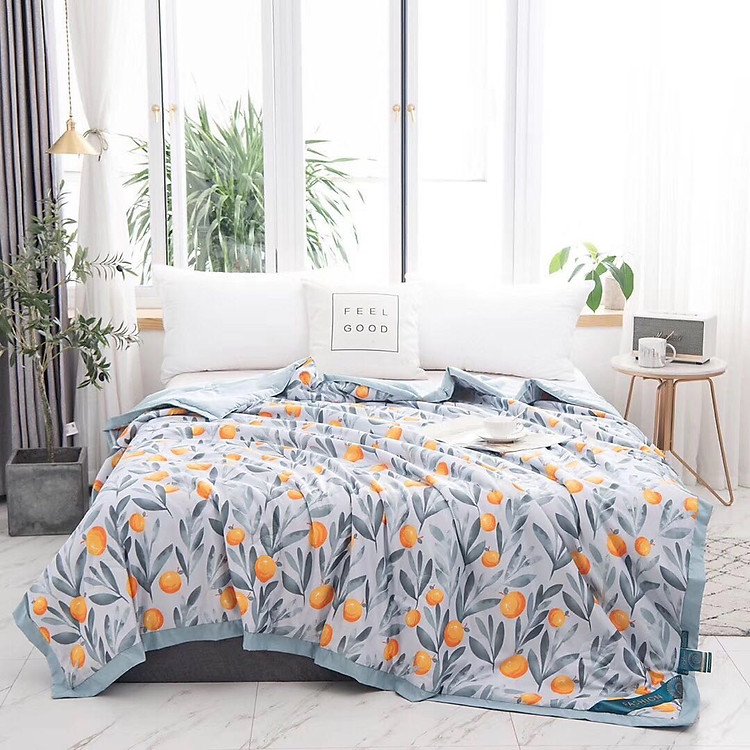 Chăn Hè Lụa Tencel Cao Cấp Họa Tiết Quả Cam