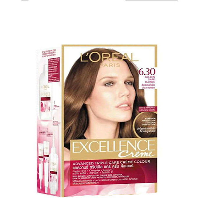 Kem Nhuộm Dưỡng Tóc Phủ Bạc L'oreal Excellence Cream 172ml - Màu 6.30 Nâu Ánh Vàng