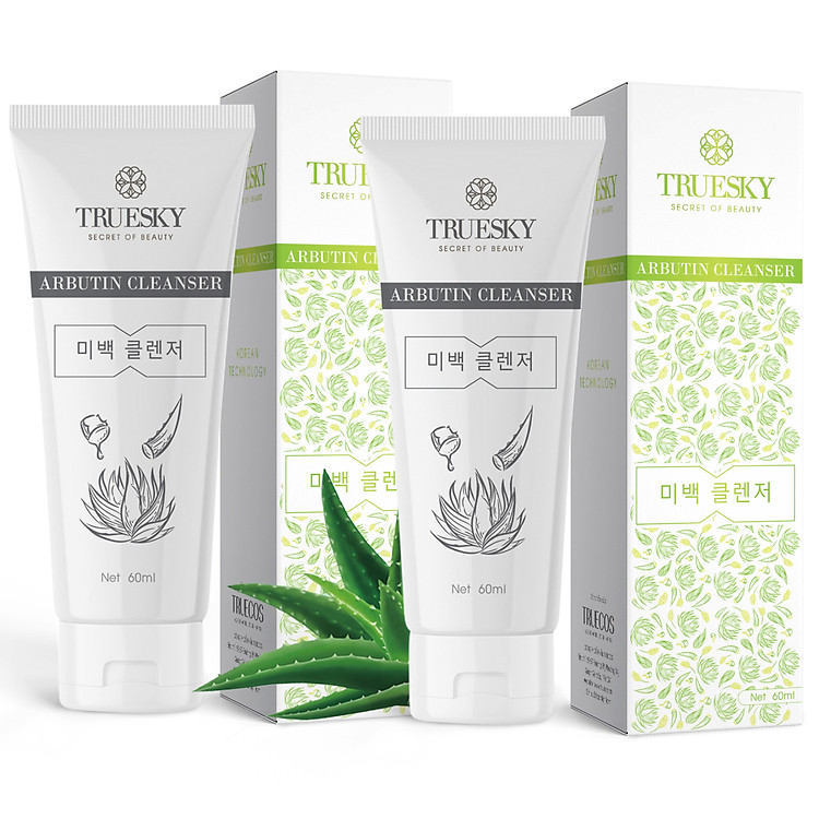 Combo 2 sữa rửa mặt trắng da Truesky chiết xuất nha đam dạng tạo bọt 60ml - Arbutin Cleanser