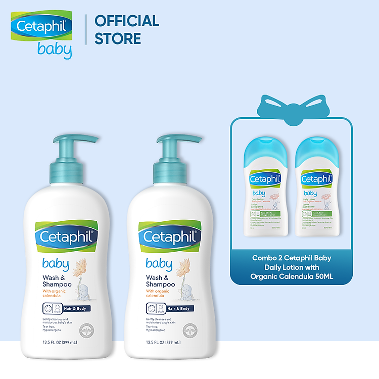 Combo 2 Sữa tắm gội dịu lành cho bé Cetaphil Baby Wash & Shampoo with Organic Calendula 400ml/chai