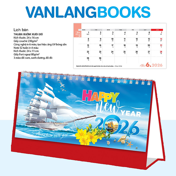 Lịch Bàn 2026 Vanlangbooks - Thuận Buồm Xuôi Gió VLLB19A - Màu Đỏ