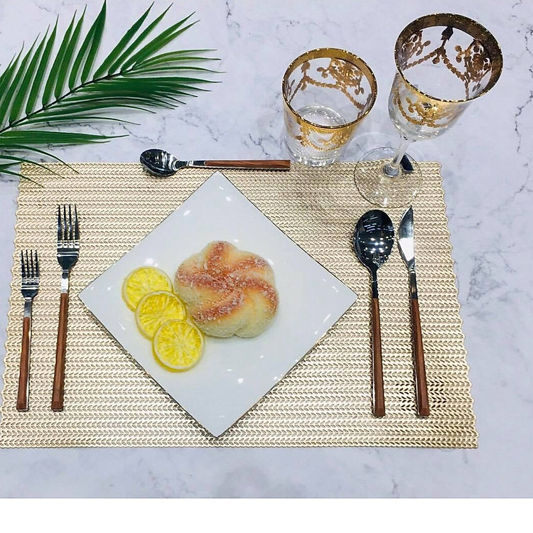 Khăn lót bàn ăn cao cấp lá nhỏ vàng không thấm nước phong cách châu Âu LUXY 7139G