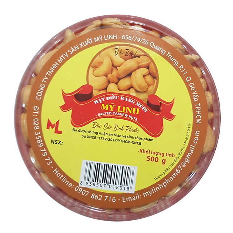 Điều Rang Muối Bóc Lụa Mỹ Linh Hộp Tròn (500g)