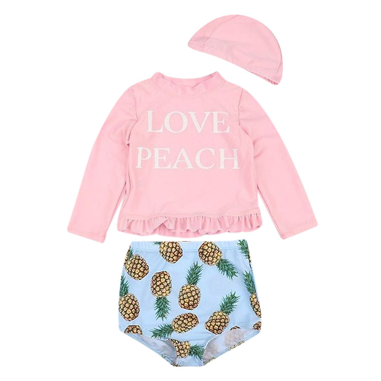 Đồ Bơi Croptop Bé Gái Tay Dài Họa Tiết Hoa Quả