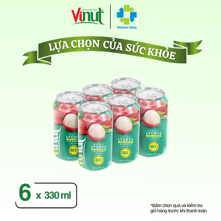 [LỐC 6 LON ] Nước ép Vải, Nước ép trái cây tươi VINUT (330ml/lon)