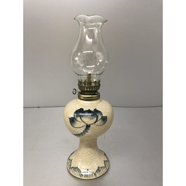 Đèn thờ đốt dầu men rạn vẽ hoa sen - BH04
