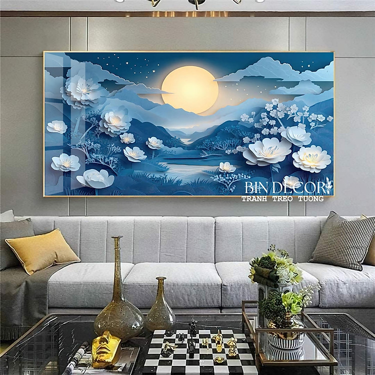 (HCM)Tranh treo tường tráng gương hoa dưới ánh trăng 2 trang trí decor phòng khách
