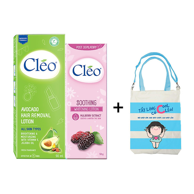 Bộ đôi Lotion Tẩy Lông Cléo Avocado 90ml + Sữa dưỡng dịu da sau tẩy lông Cléo - giúp trắng da 50g - TẶNG KÈM TÚI XÁCH TIỆN LỢI