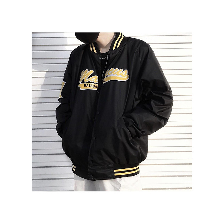 Áo Khoác Dù DB00095 BOMBER MARCUS Đen Viền Vàng Unisex