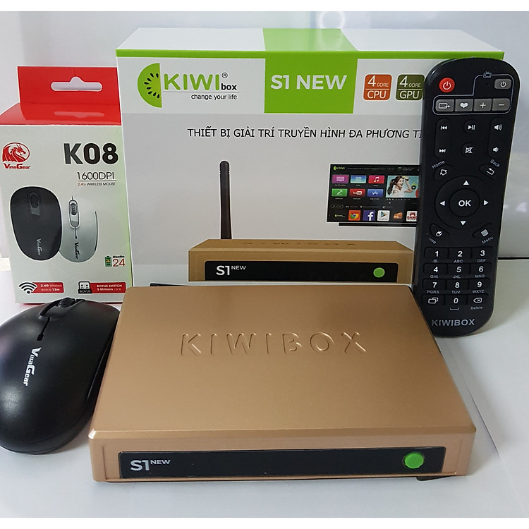 Android tivi Box Kiwi S1 New có Chuột không dây Bản mới 2020 Cập nhập HĐH Android 5.0 - Sản phẩm chính hãng