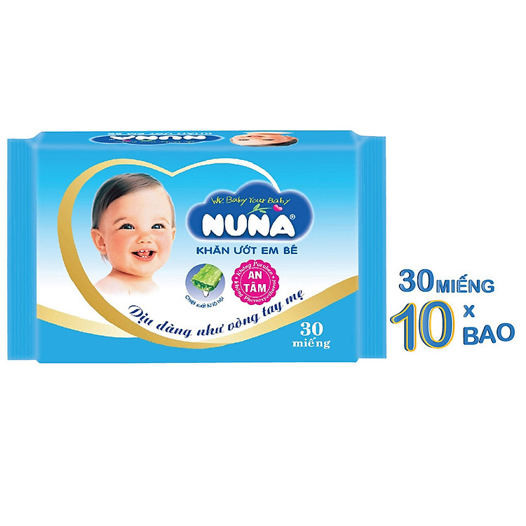 Combo 10 Gói Khăn Ướt Em Bé Nuna (30 Tờ x 10)