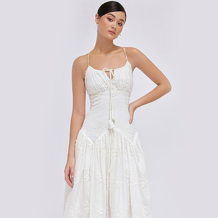 DEAR JOSÉ - Đầm dài hai dây Lilly vải cotton trắng
