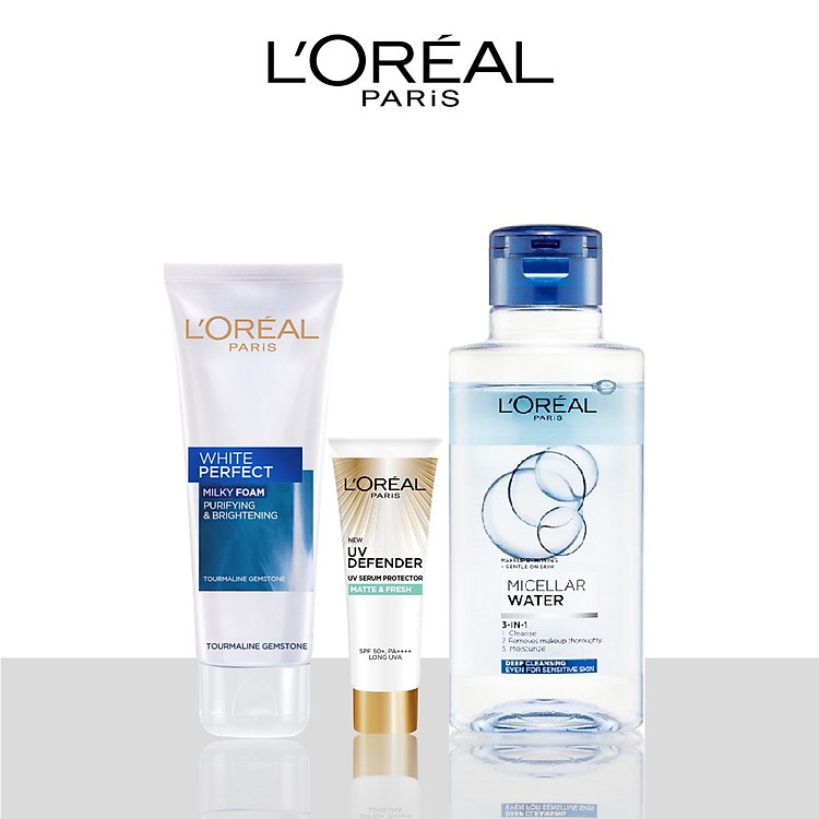 Bộ kem chống nắng & sữa rữa mặt & tẩy trang sạch sâu L'Oreal Paris