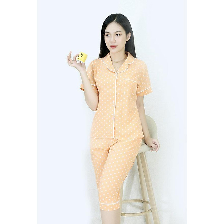 Bộ đồ Pijama lửng mặc nhà MÀU VÀNG CAM CHẤM BI - Mềm Mại Êm Ái