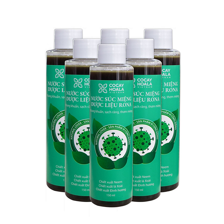 Combo 6 Chai Nước súc miệng dược liệu Rona ( Mua 6 tính tiền 5) CoCayHoaLa - Khử mùi - Sạch bay hôi miệng - Chặn ngay nhiệt miệng - Mẹ bầu và trẻ nhỏ dùng được, chai 150ml - Hàng chính hãng
