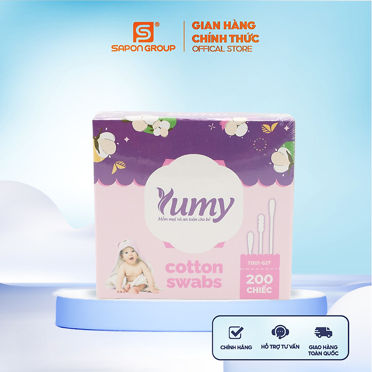 Bông ngoáy tai trẻ em YUMY 200 chiếc/hộp thân giấy hai đầu tròn xoắn, không xơ bông (TB11_627)
