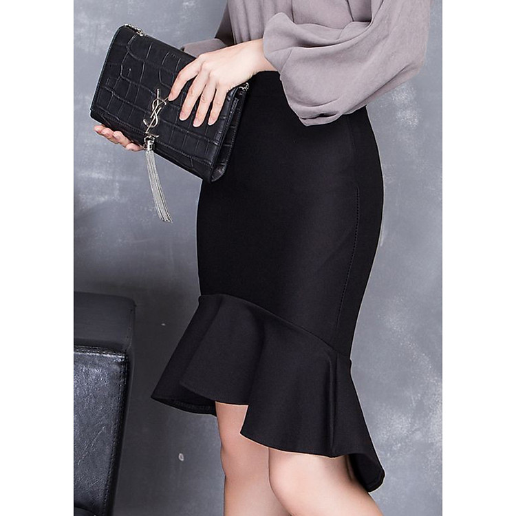 Chân váy Midi nữ đuôi cá FKA - đen
