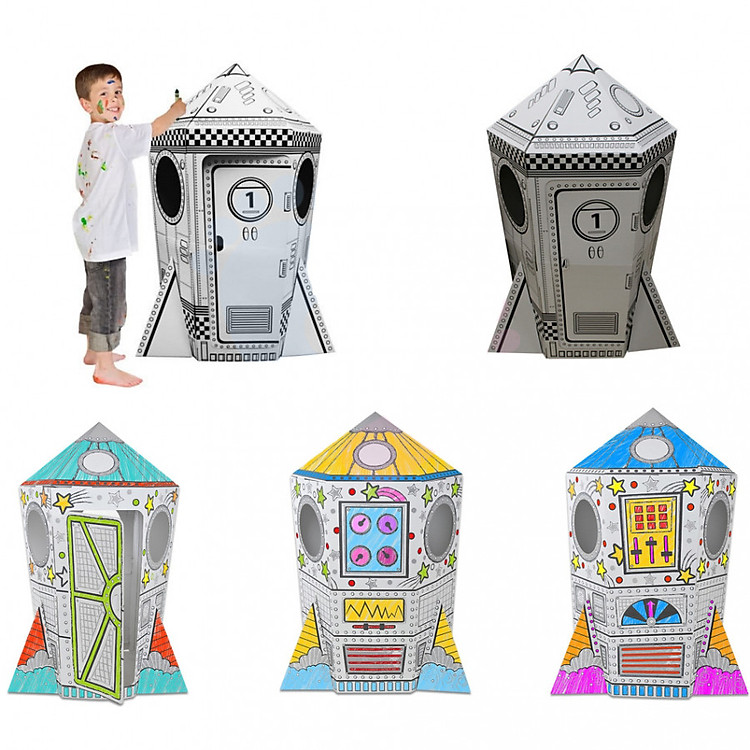 Mô hình tàu vũ trụ bằng giấy tô màu cho bé Z003-4 - Họa tiết ngẫu nhiên - Tặng kèm 1 bộ bút lông nhiều màu cho bé