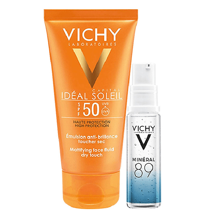 Bộ Kem Chống Nắng Không Gây Nhờn Rít Vichy Ideal Soleil Dry Touch 50Ml Và Dưỡng Chất Khoáng Mineral 89 10Ml