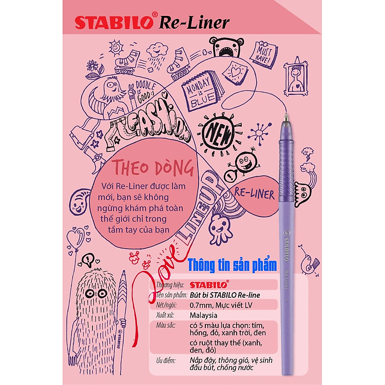 Bộ Bút Bi STABILO Re-Liner F 0.7mm (10 chiếc) - Ảnh 3