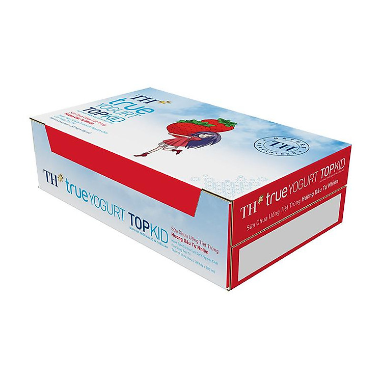 Thùng Sữa chua uống tiệt trùng hương dâu tự nhiên TH true YOGURT TOPKID 180ml x 48 hộp