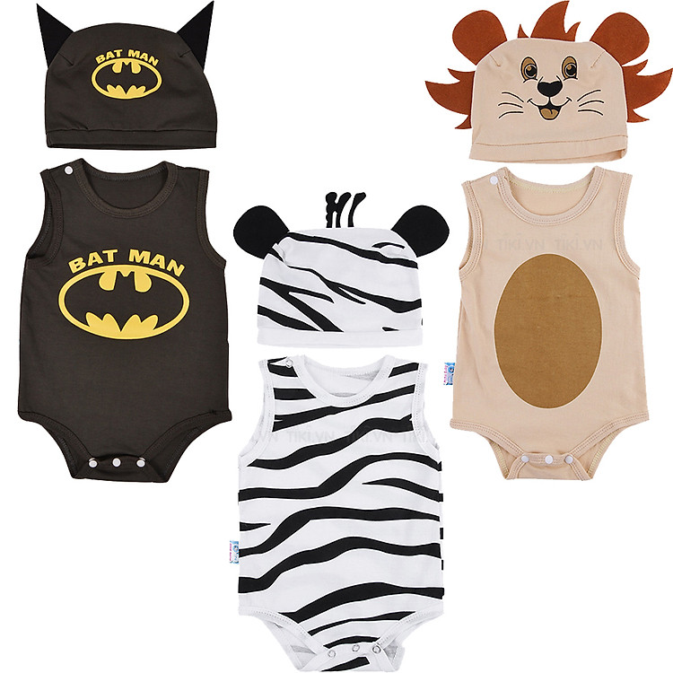 Combo 3 Bộ Bodysuit Hình Sư tử, Ngựa Vằn, Batman Mihababy BDS_LION_BATMAN_ZEBRA