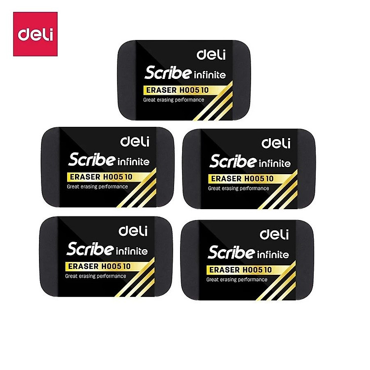 Combo 5 tẩy đen Deli H00510 / H00610 sạch không bụi / Hộp gôm chữ nhật Deli 00510 / 00610