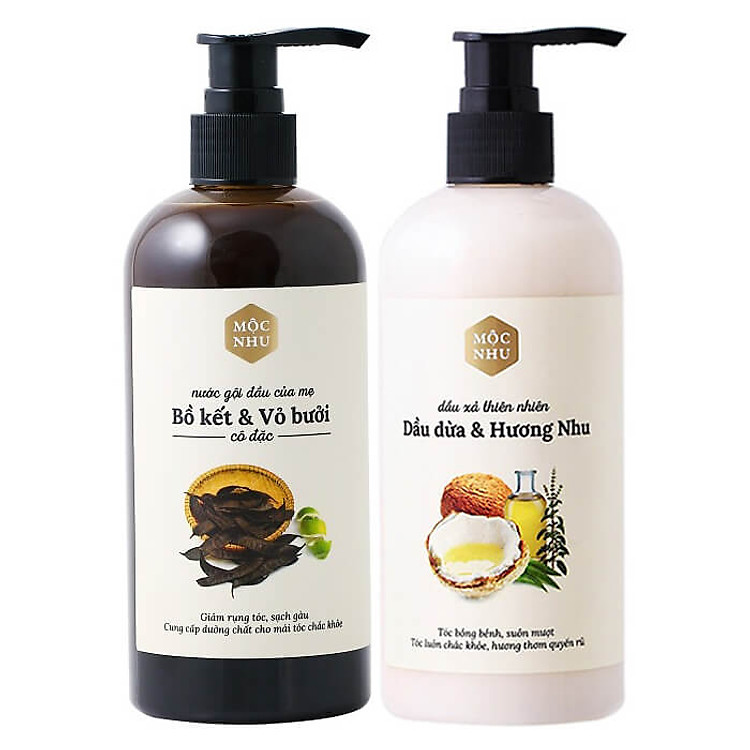 Combo Nước gội đầu Vỏ bưởi Bồ kết Mộc Nhu và Dầu Xả Hương Dừa Mộc Nhu