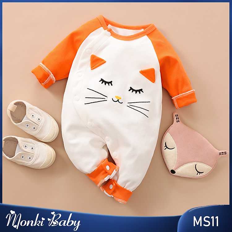 Body sơ sinh dài tay trẻ em, giữ ấm thời tiết lạnh, chất cotton tự nhiên dày dặn, hình thú dễ thương, thân thiện với làn da bé | MS11