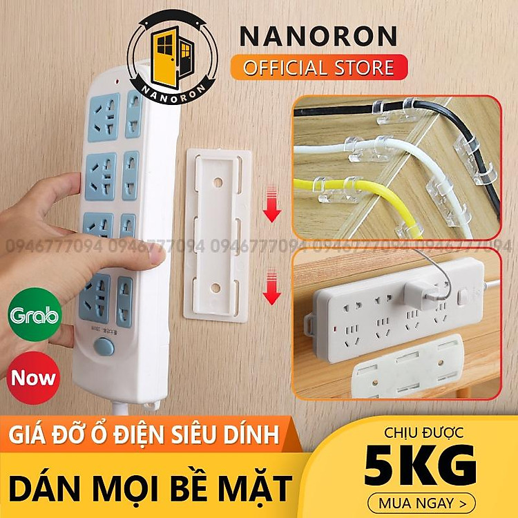 Giá đỡ treo ổ điện gắn tường cố định trên bàn làm việc Nẹp dây điện chống rối giữ dây, cáp sạc cố định an toàn NANORON