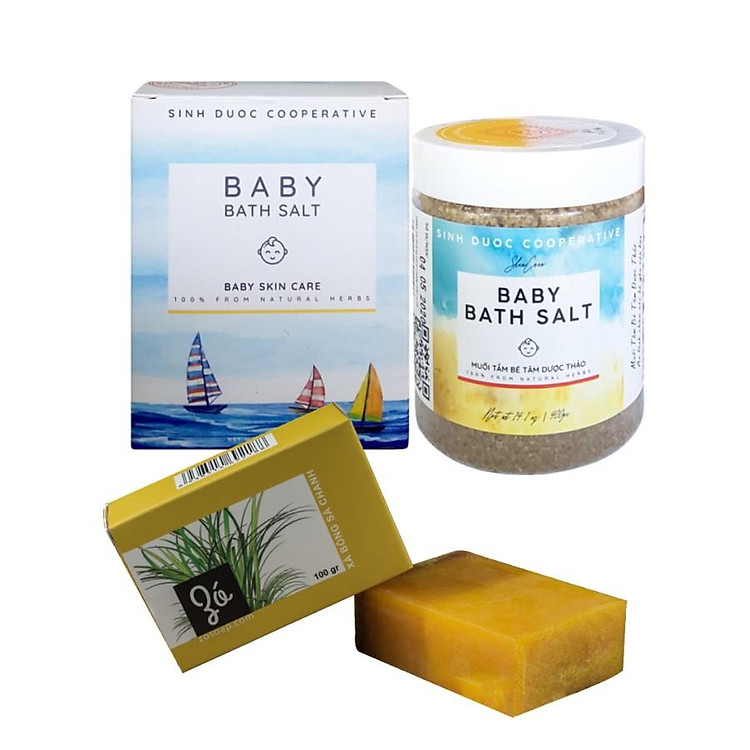 Muối Tắm Bé Sinh Dược 400g Cao Cấp ( Mẫu Mới) Tăng Cường Dịch Chiết Thảo Dược giảm Rôm Sảy Mề Đay - Mồ Hôi TRộn Tặng Kèm Xà Bông Thảo Dược