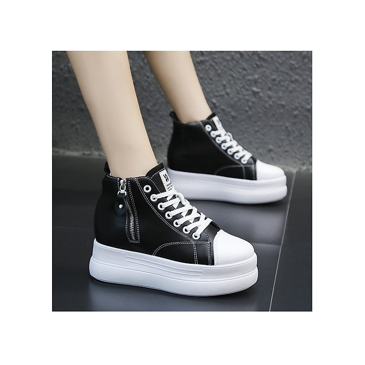 Giày bánh mì đế độn cá tính cao 7cm chất da mềm mại full size màu đen, trắng BM084