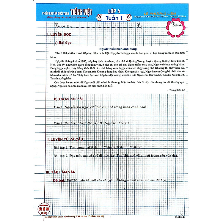 Phiếu Bài Tập Cuối Tuần Tiếng Việt Lớp 4