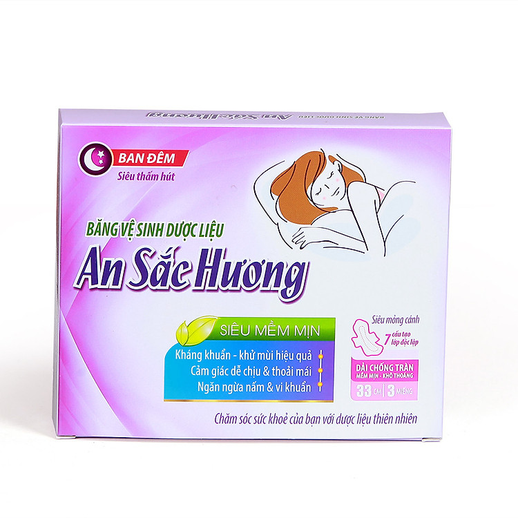 Băng vệ sinh dược liệu An sắc hương(loại ban đêm 33cm gồm 3 miếng)