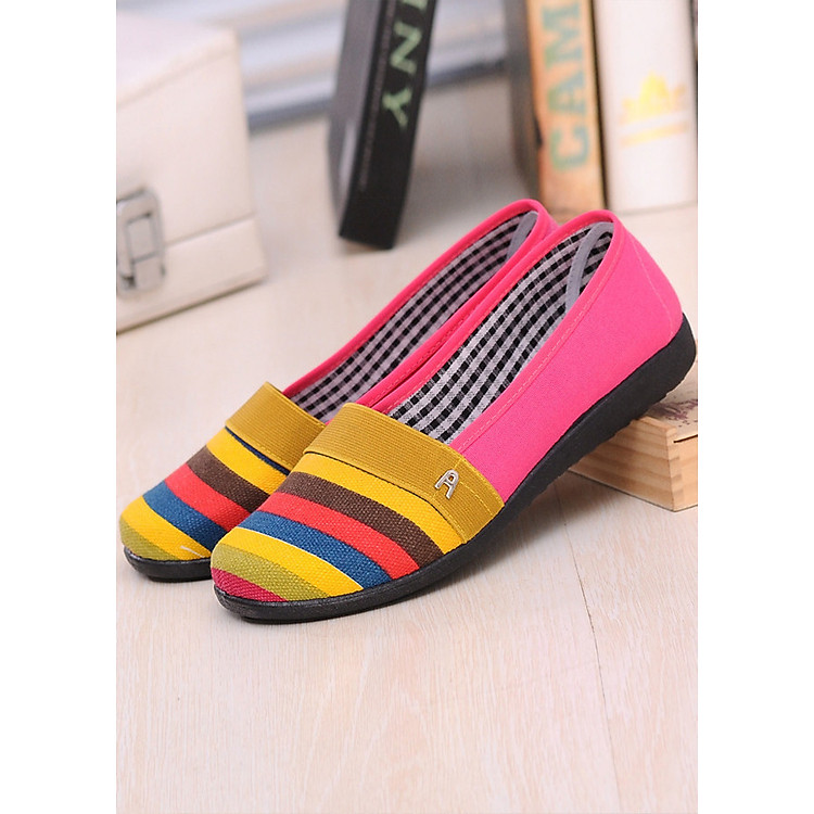 Giày mọi vải nữ xọc nhiều màu trẻ trung xinh đẹp-96308