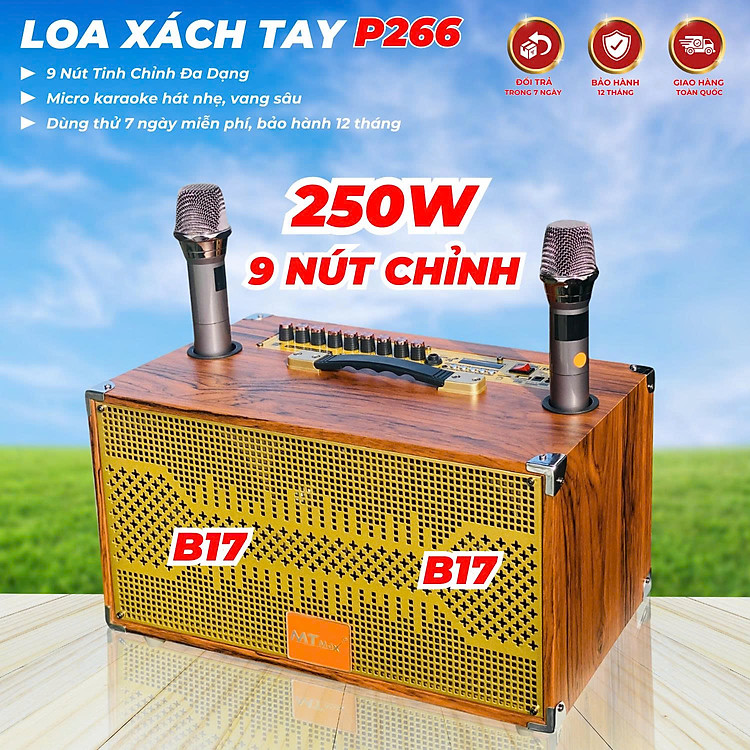 Loa Karaoke Mini MT P266 Bass đôi 17 Công Suất 250w Kết Nối Bluetooth, Hát Cực Hay Kèm 2 Micro Không Dây Hút Tiếng Hát Nhẹ Bảo Hàng Nhập Khẩu