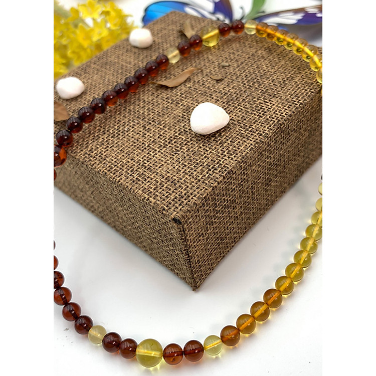 Vòng Cổ Hổ Phách Trẻ Em Hạt Tròn Vàng