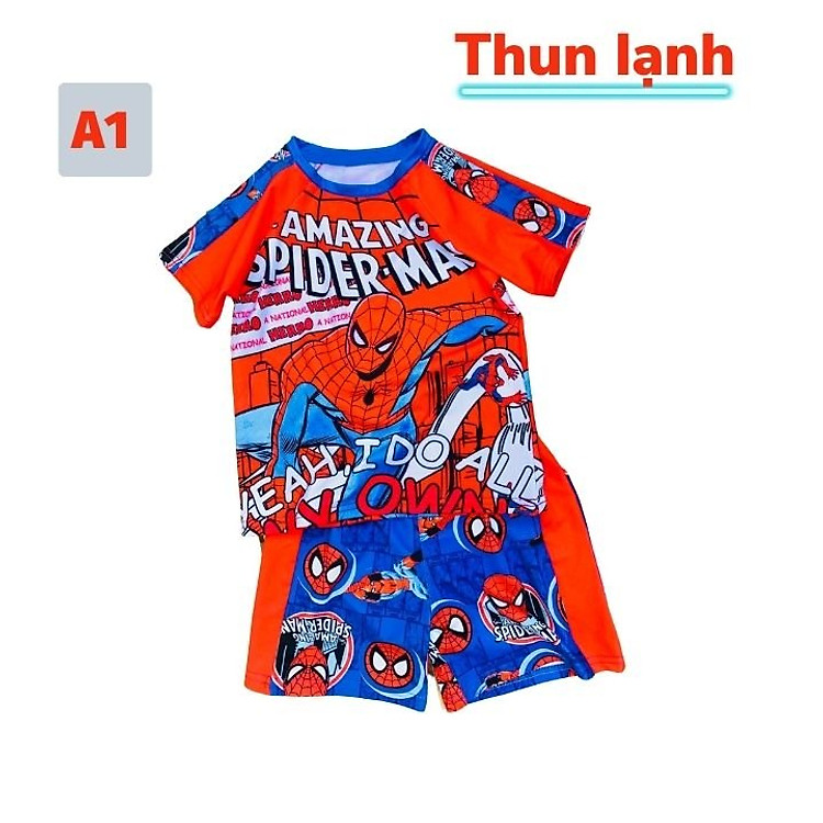 Quần áo siêu nhân trẻ em từ 10-42kg. Chất liệu thun cotton lạnh