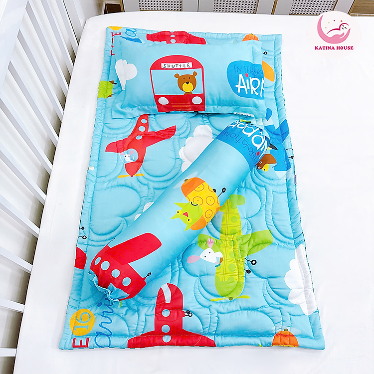 Bộ gối nệm cho bé cao cấp Katina House, vải tencel 60s gòn lông vũ êm ái, bóng mượt mát lạnh
