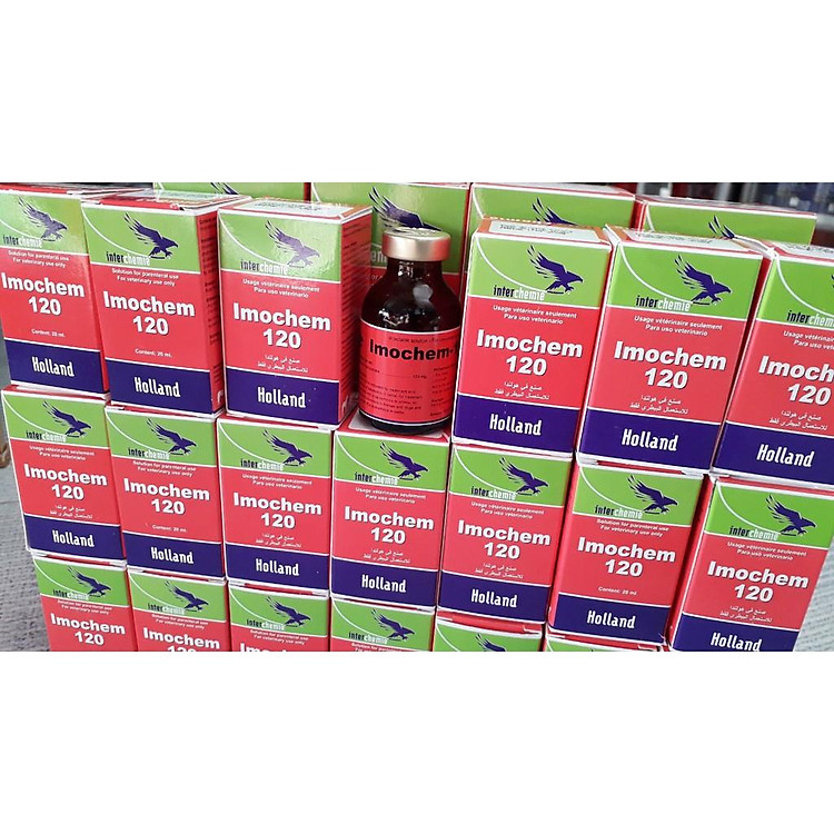 imochem 120 chai 20ml. chích. sản phẩm của Hà Lan. ký sinh trùng máu bò, cừu, ngựa, chó.