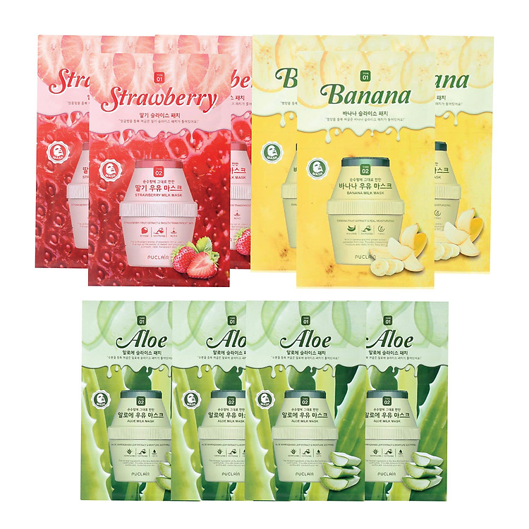 Combo 10 Mặt nạ dưỡng da sữa và trái cây Puclair Milk Mask (mix ngẫu nhiên)